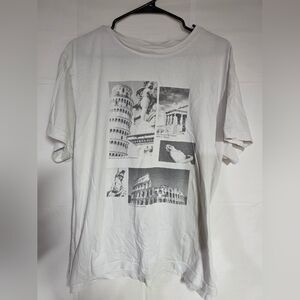 Original Use White Graphic Tee with Architectural Prints
